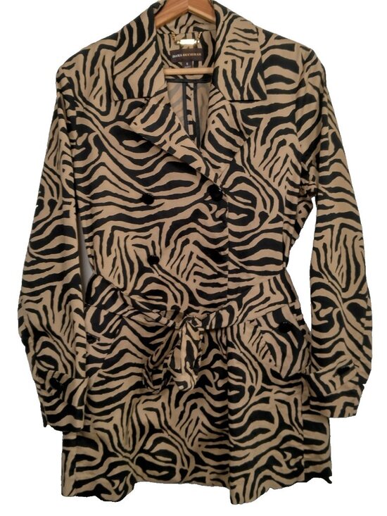Dana Buchman Jackets & Blazers - Dana Buchman Jacket Small Long Animal Print Brown Black Zebra Cotton Belt Blazer